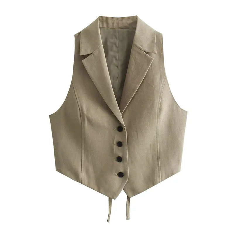 Conjunto Feminino 2 Peças Cintura Alta Cáqui Lury