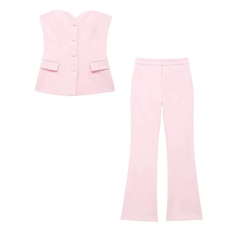 Conjunto Feminino Rute – Blusa Decote V & Saia Cintura Alta