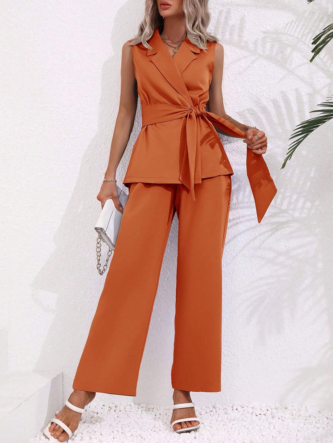 Conjunto Feminino Alfaiataria Laranja Queimado – Elegância em destaque