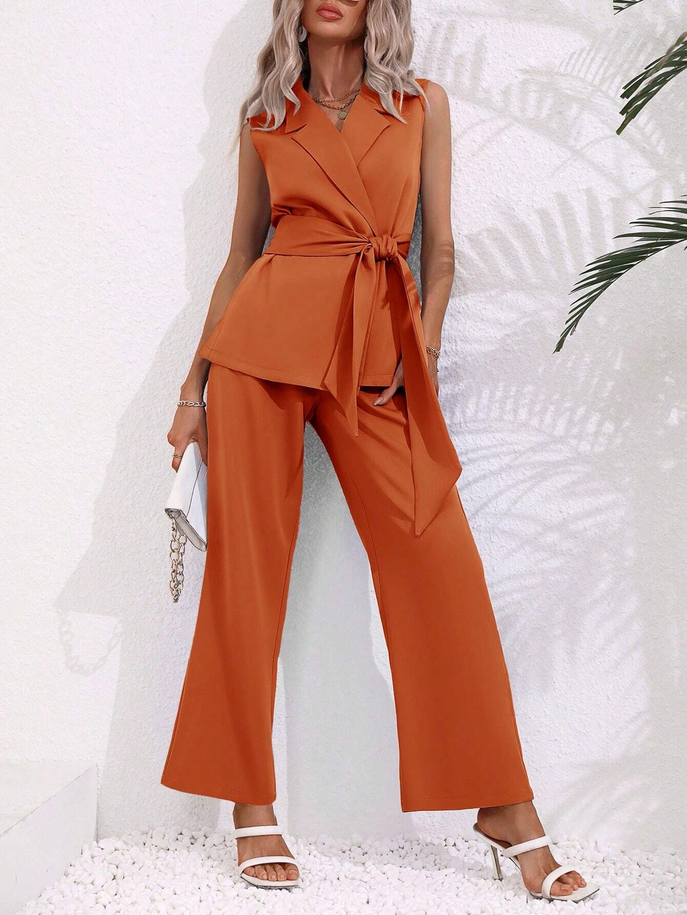 Conjunto Feminino Alfaiataria Laranja Queimado – Elegância em destaque