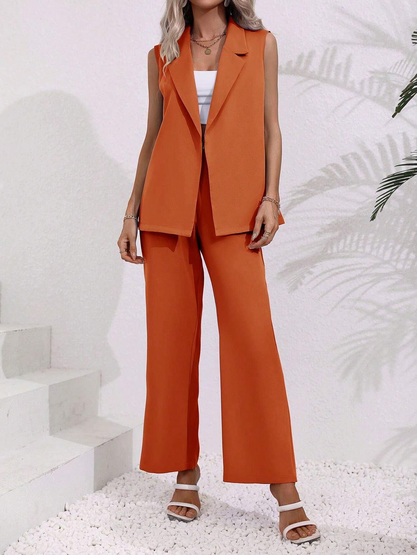 Conjunto Feminino Alfaiataria Laranja Queimado – Elegância em destaque