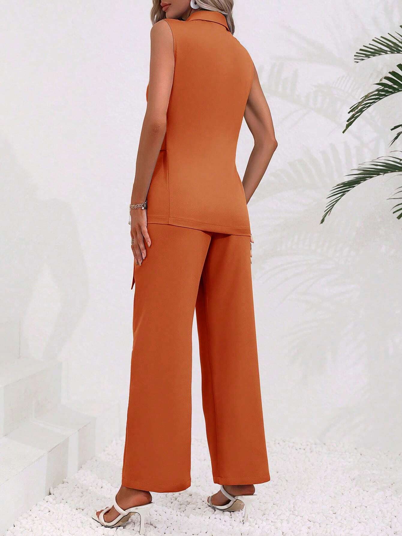 Conjunto Feminino Alfaiataria Laranja Queimado – Elegância em destaque