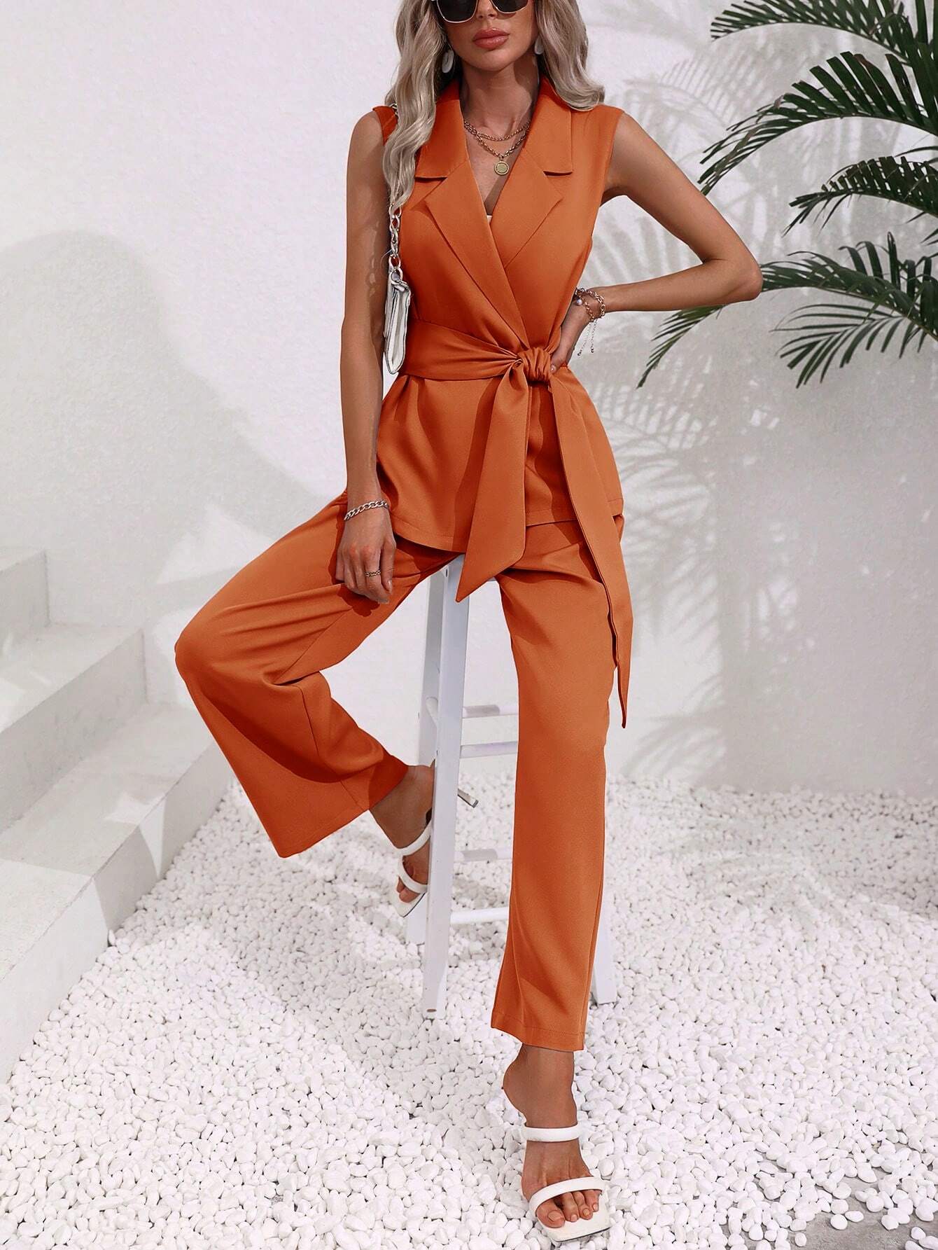 Conjunto Feminino Alfaiataria Laranja Queimado – Elegância em destaque