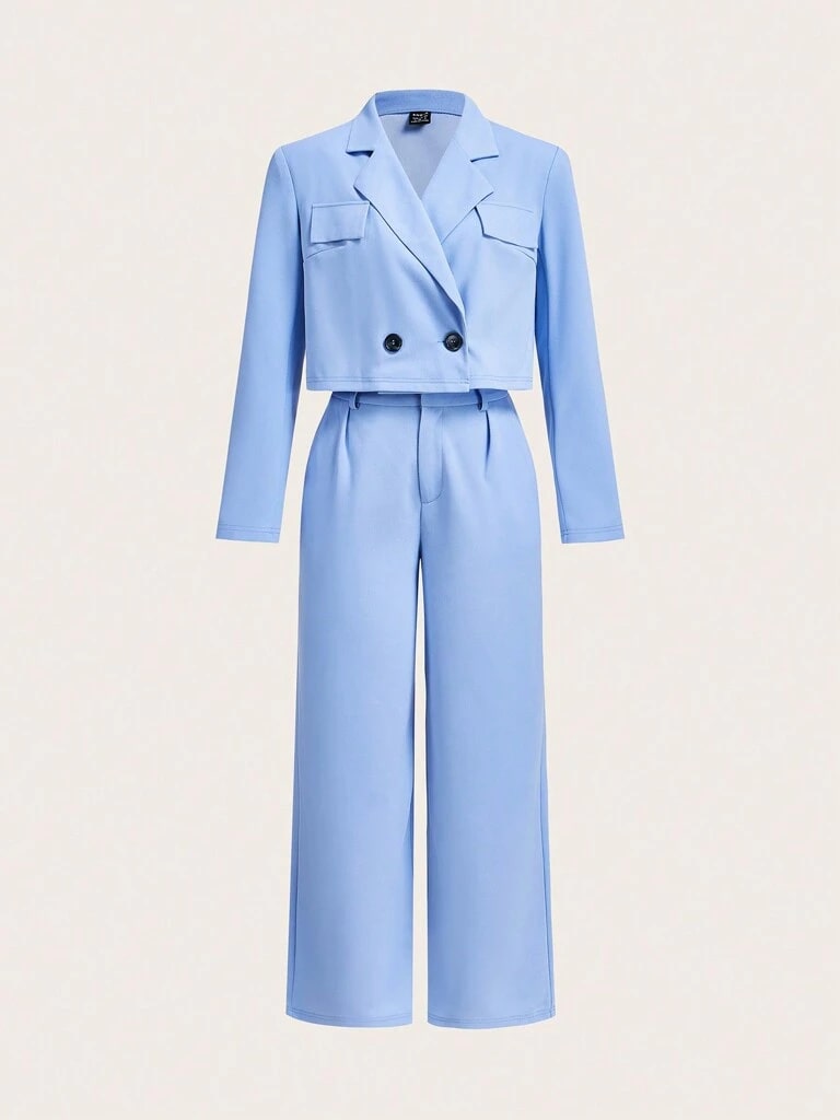 Conjunto Feminino Azul Malvinas – Calça & Jaqueta Curta