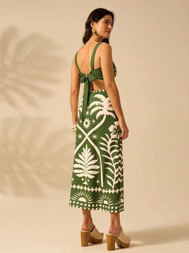 Conjunto Feminino Estampa Tropical Verde Florença