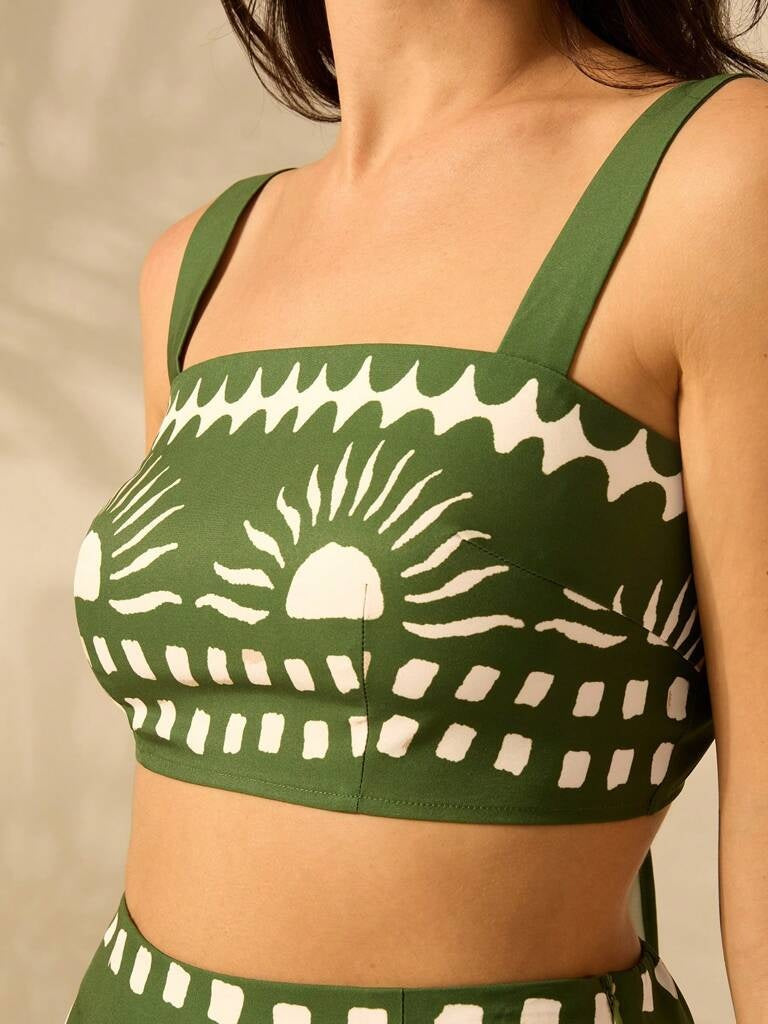 Conjunto Feminino Estampa Tropical Verde Florença