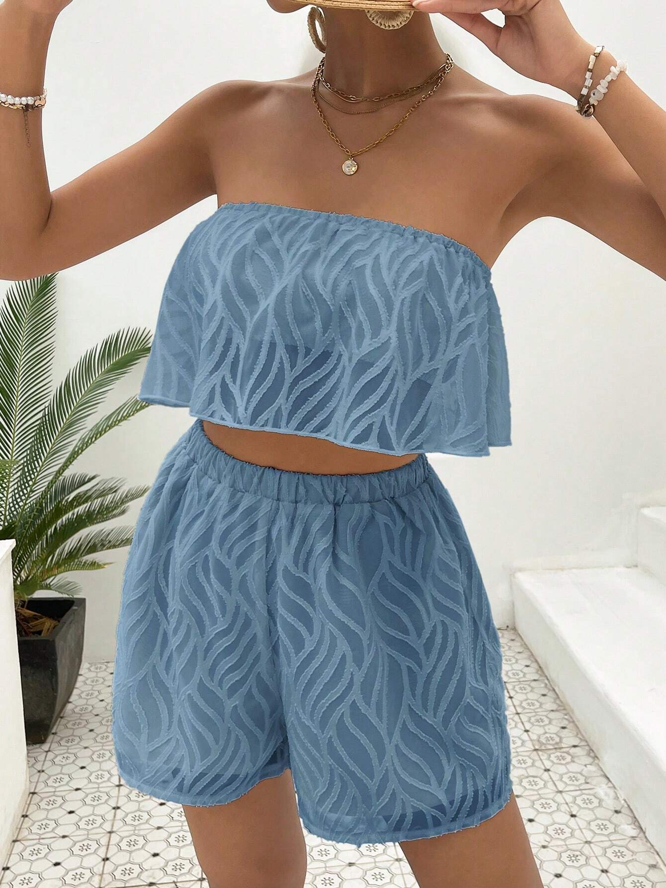 Conjunto Feminino Short e Blusa Azul – Estilo Boho com Elegância