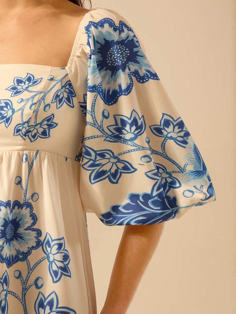 Vestido Curto Portofino – Manga Bufante Floral