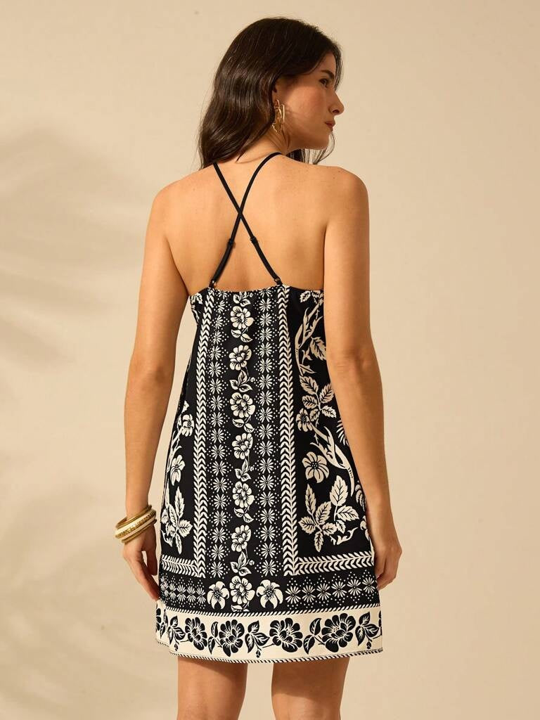 Vestido Curto Boho Bellagio – Estampa Floral & Tribal