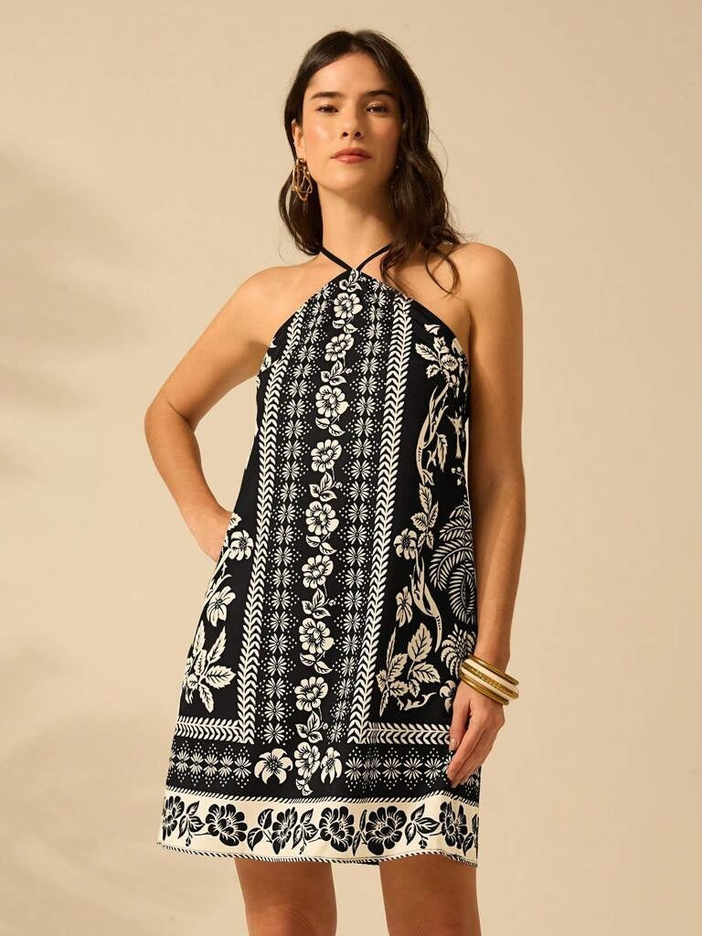 Vestido Curto Boho Bellagio – Estampa Floral & Tribal