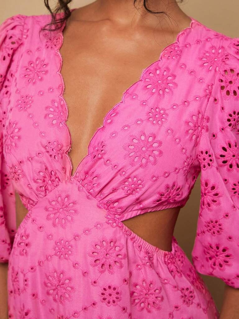 Vestido Longo Rosa Decote em V Isadora