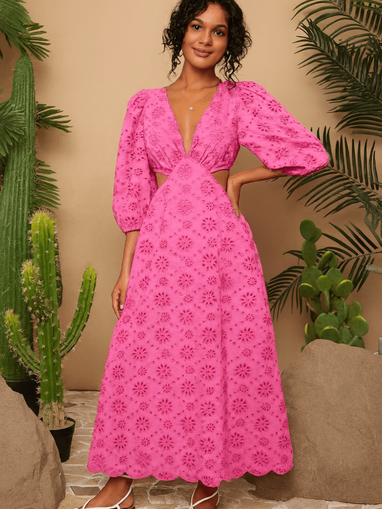 Vestido Longo Rosa Decote em V Isadora