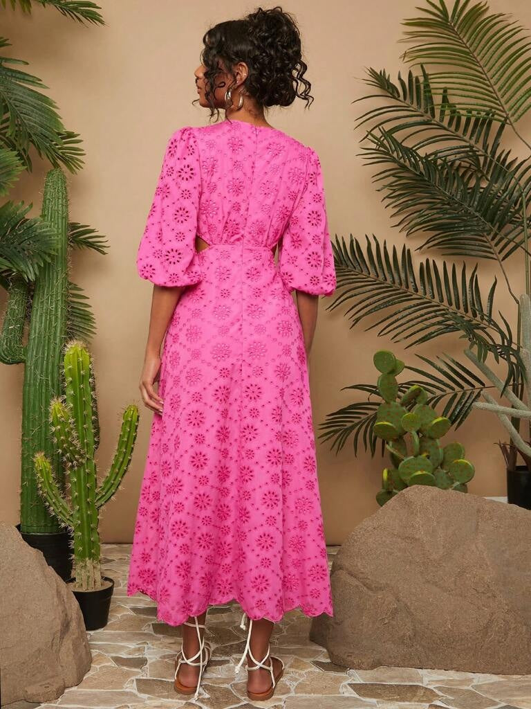 Vestido Longo Rosa Decote em V Isadora