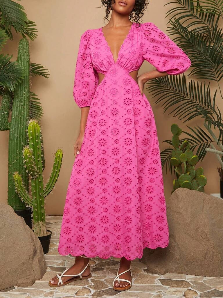Vestido Longo Rosa Decote em V Isadora