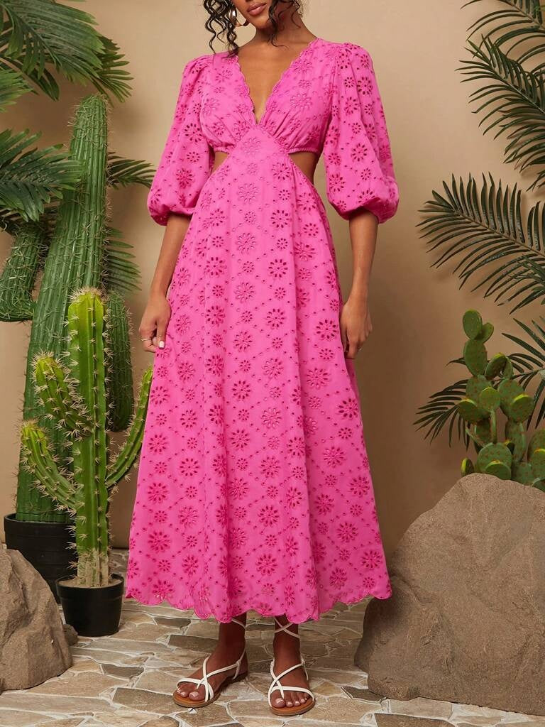 Vestido Longo Rosa Decote em V Isadora