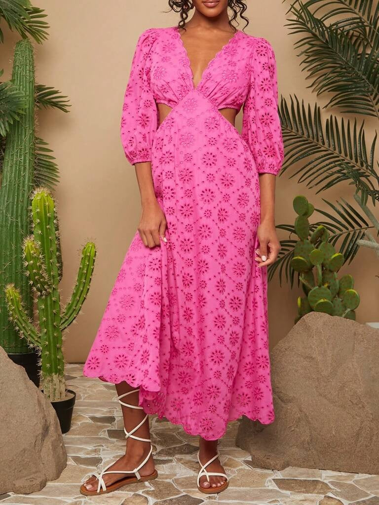Vestido Longo Rosa Decote em V Isadora