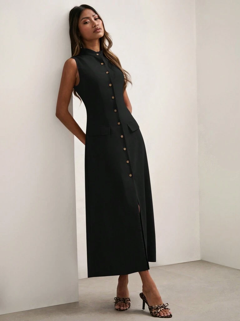 Vestido Midi Camisaria Preto Elisa