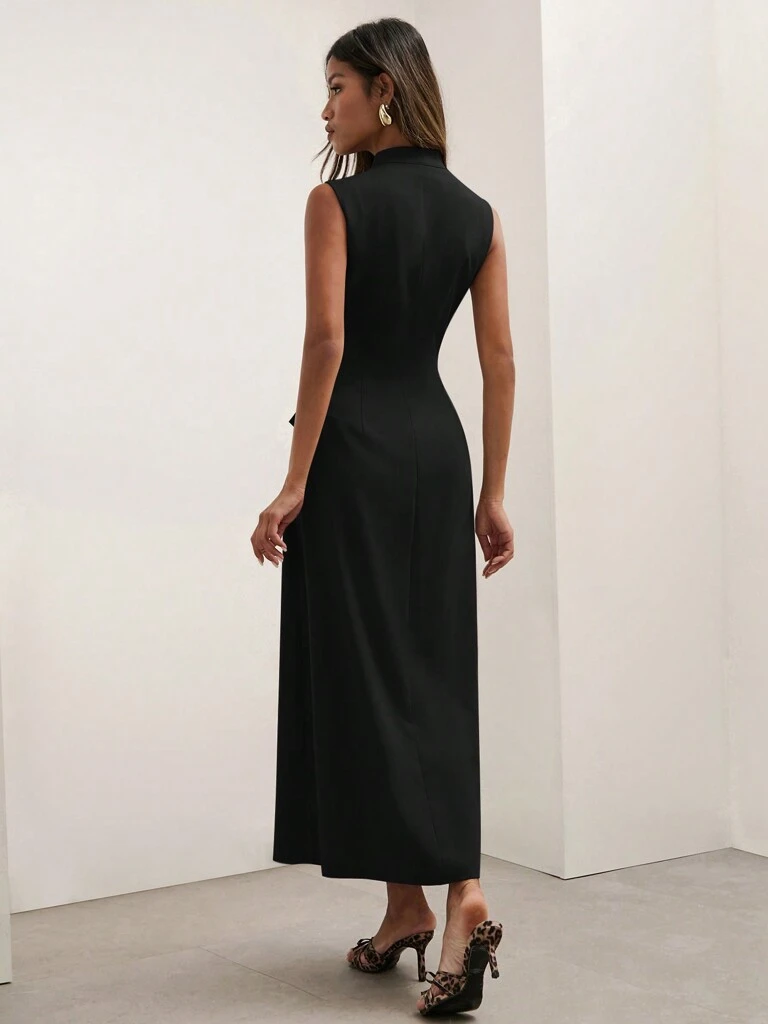 Vestido Midi Camisaria Preto Elisa