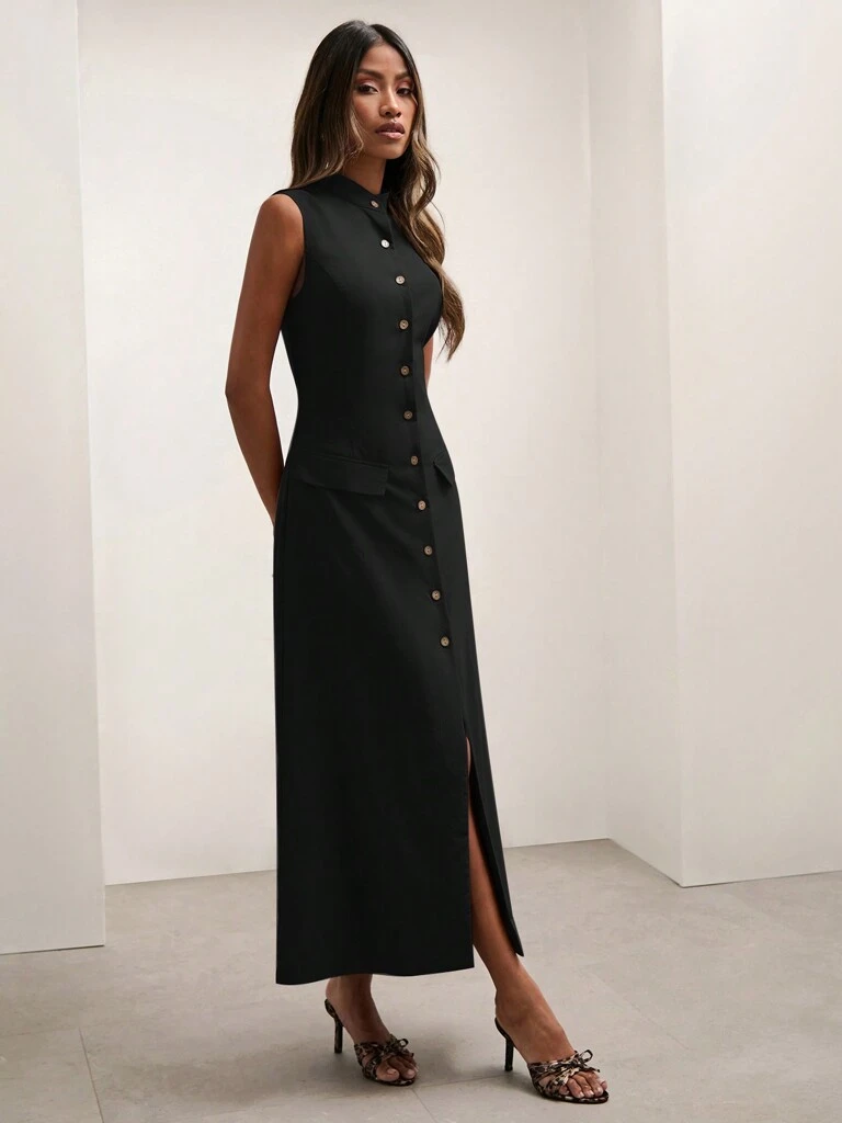 Vestido Midi Camisaria Preto Elisa