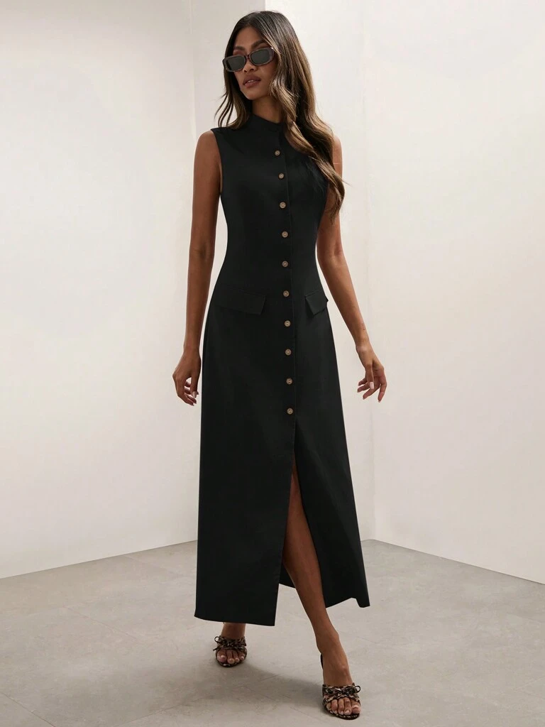 Vestido Midi Camisaria Preto Elisa