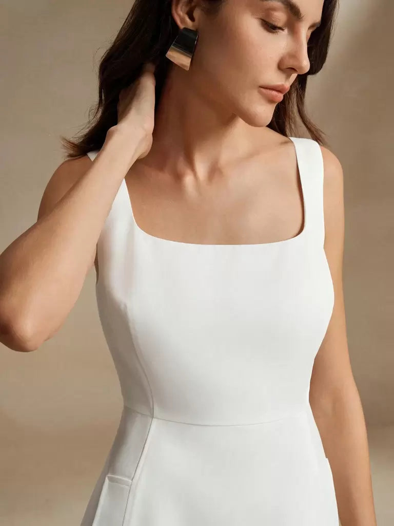 Vestido Midi Francês Decote Quadrado Bianca – Sofisticação Atemporal