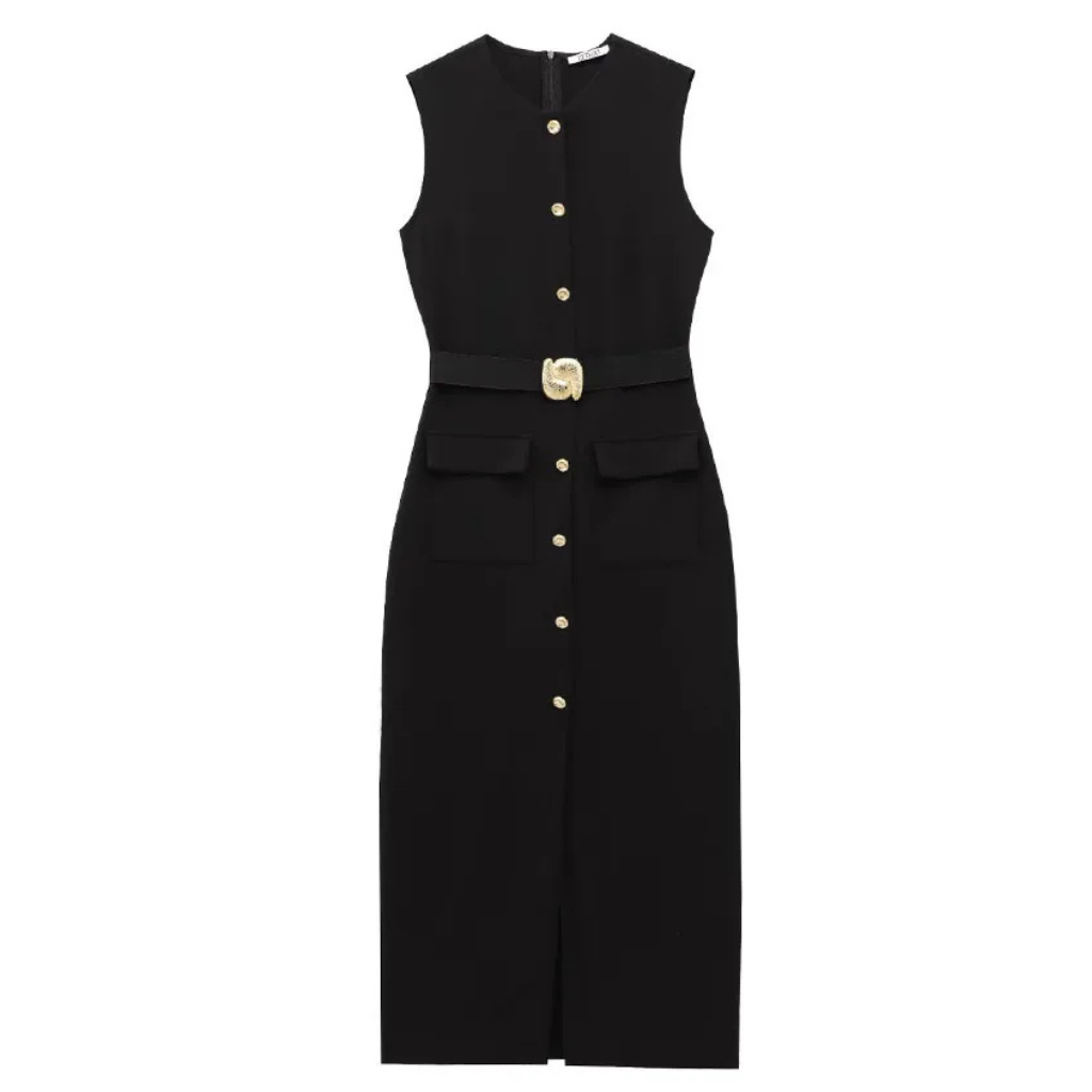 Vestido Midi com Cinto e Fenda Clara – Elegância Prática para o Dia a Dia