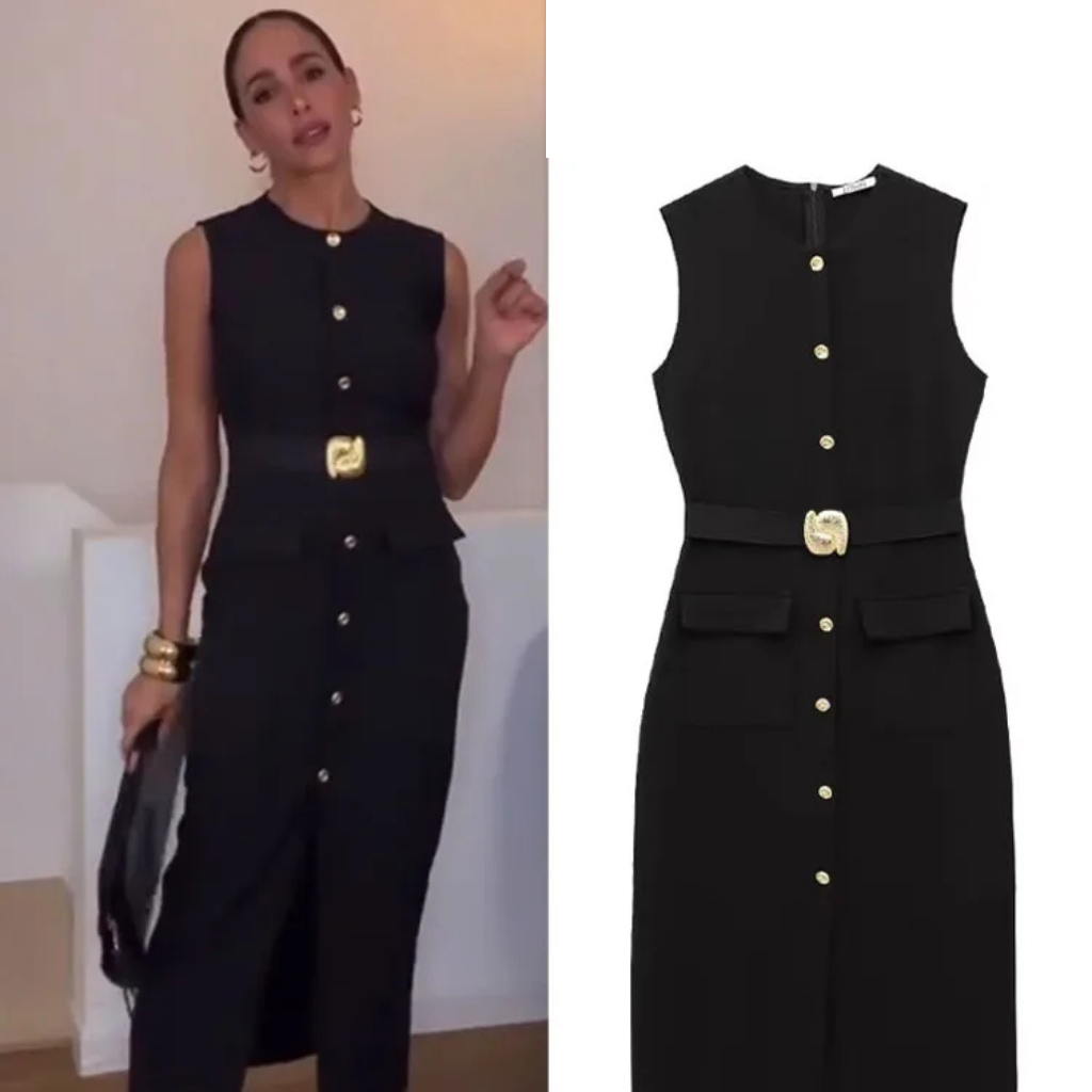 Vestido Midi com Cinto e Fenda Clara – Elegância Prática para o Dia a Dia