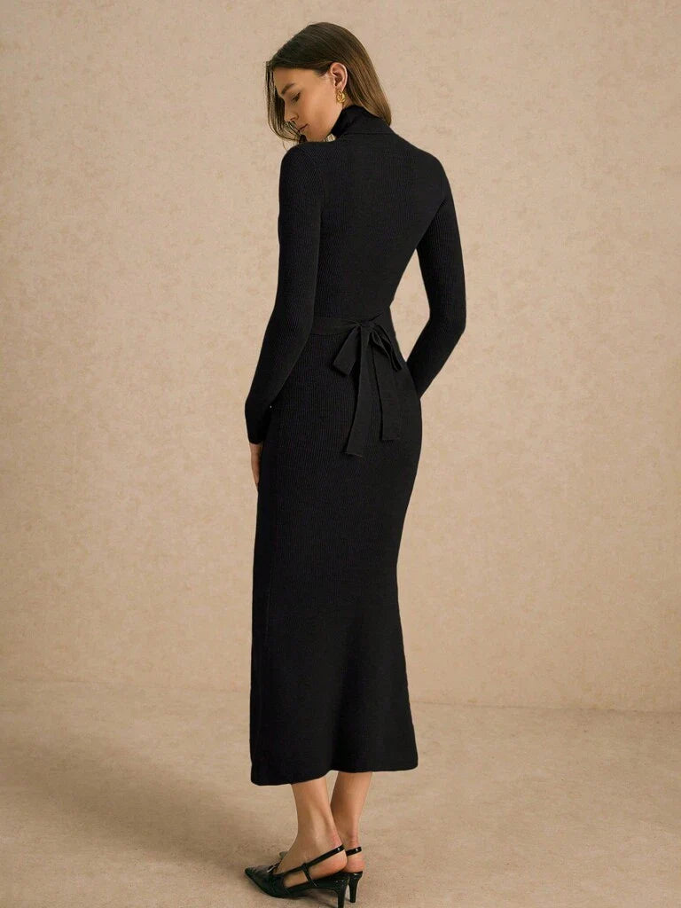 Vestido Midi de Tricô Gola Alta Preto Isadora