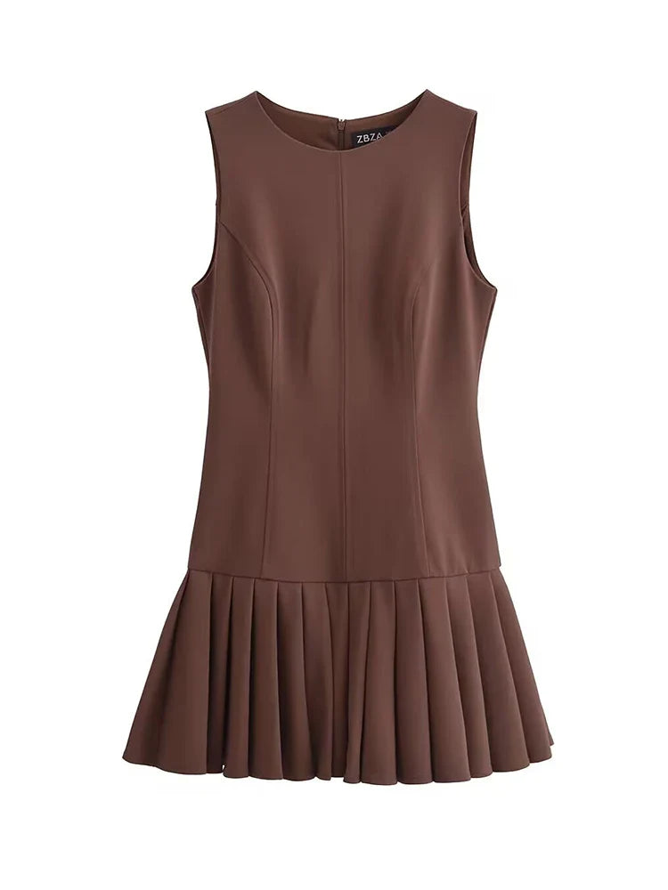 Vestido Feminino Isadora – Plissado Sem Mangas Marrom