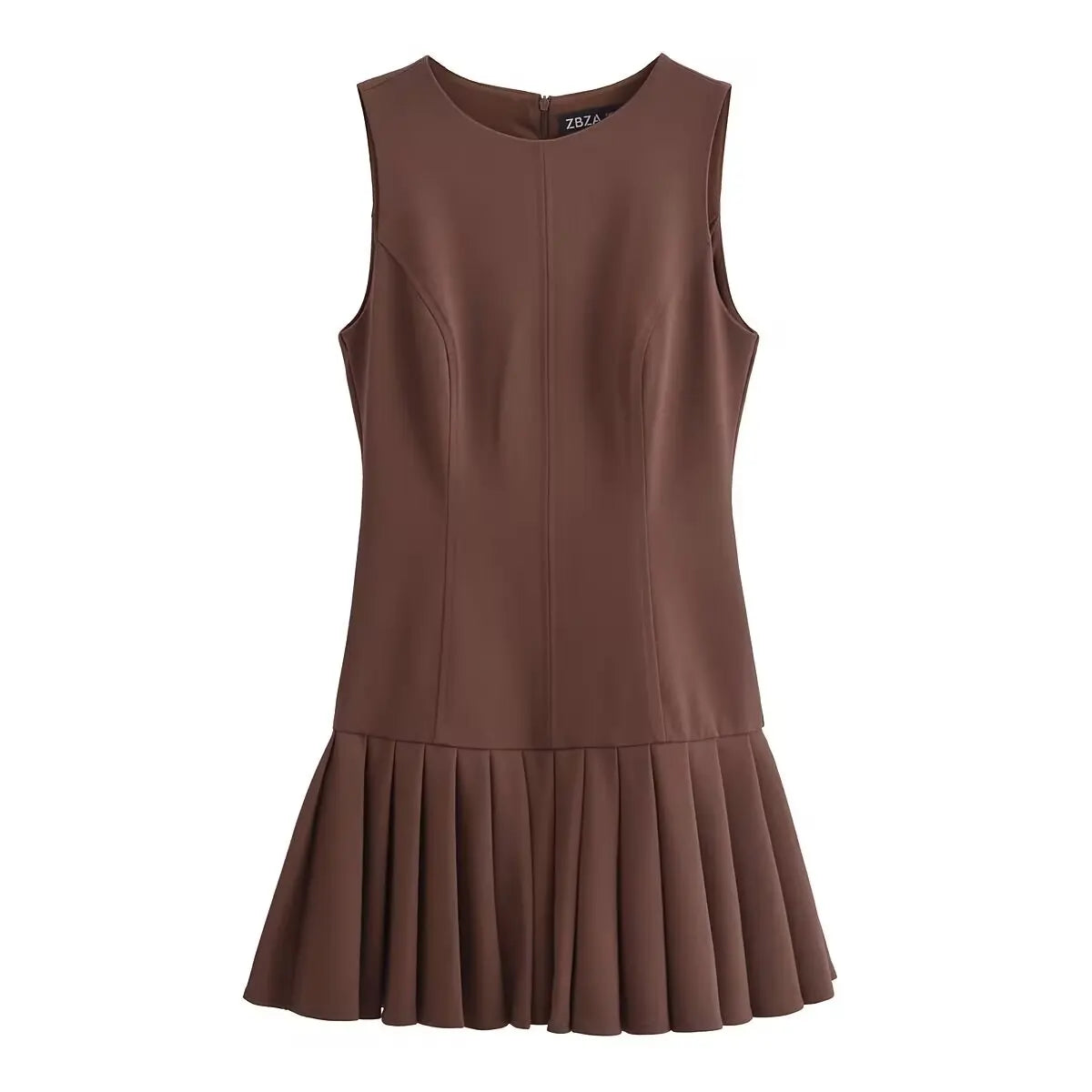 Vestido Feminino Isadora – Plissado Sem Mangas Marrom