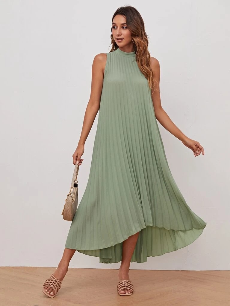 Vestido Verde Plissado Positano – Elegância em Todas as Estações
