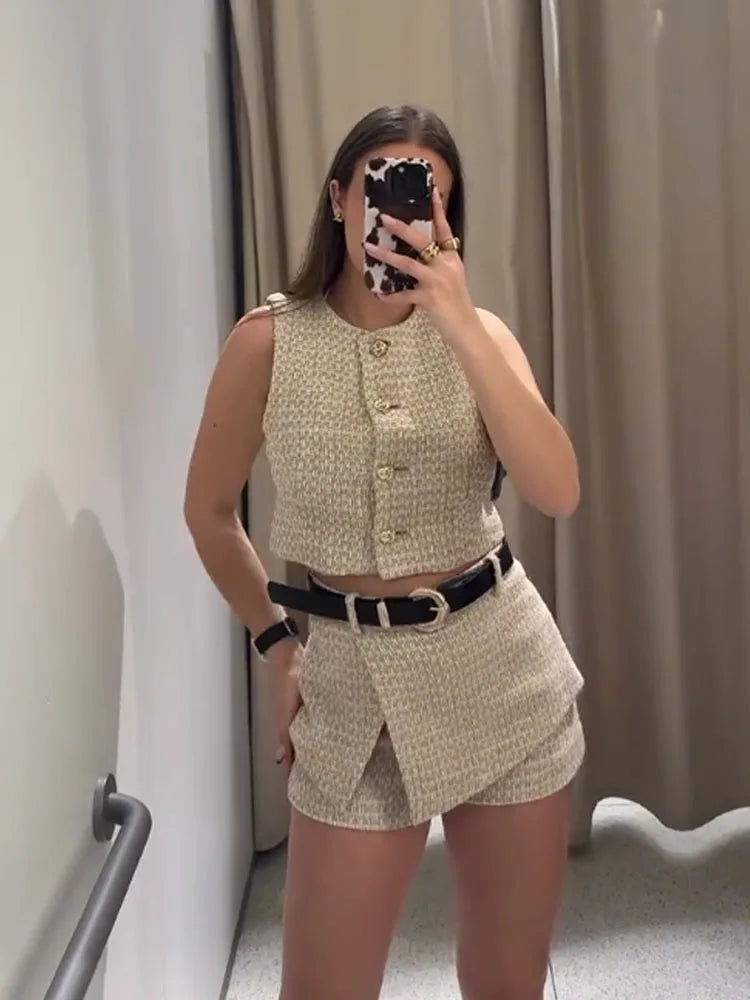 Conjunto Feminino Cáqui Claro – 2 Peças com Cinto