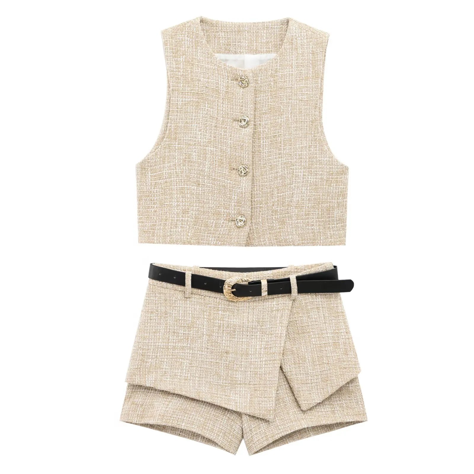 Conjunto Feminino Cáqui Claro – 2 Peças com Cinto
