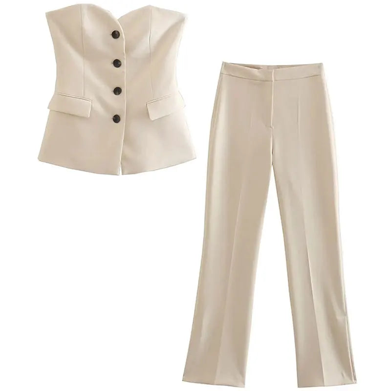 Conjunto Feminino Rute – Blusa Decote V &amp; Saia Cintura Alta