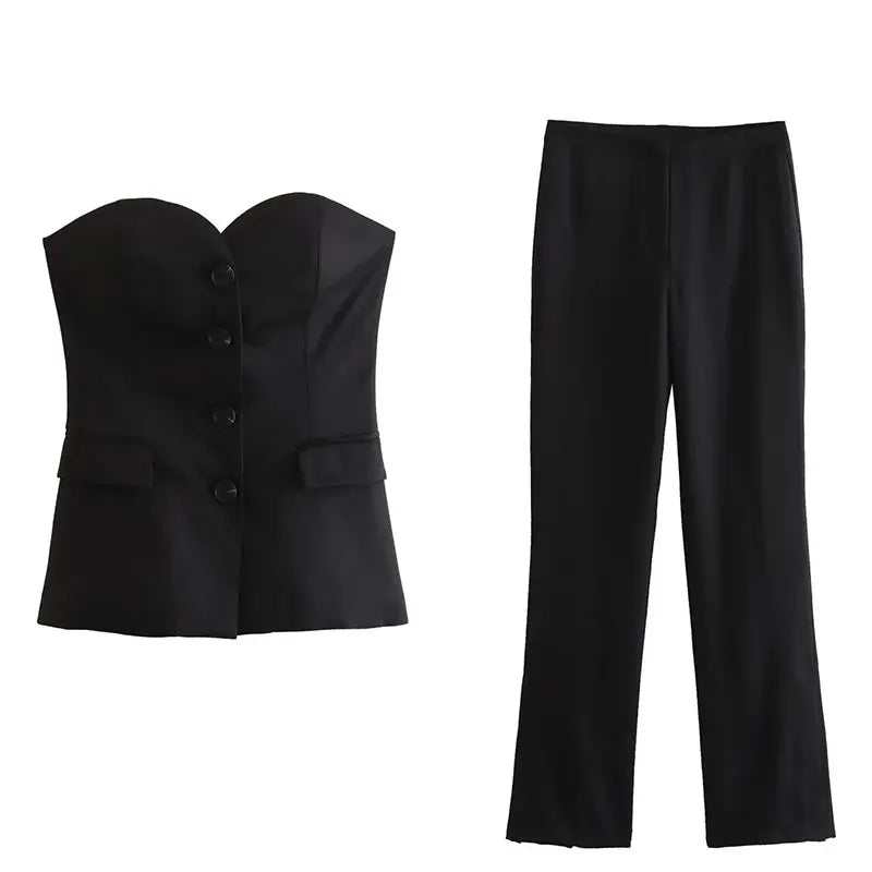 Conjunto Feminino Rute – Blusa Decote V &amp; Saia Cintura Alta