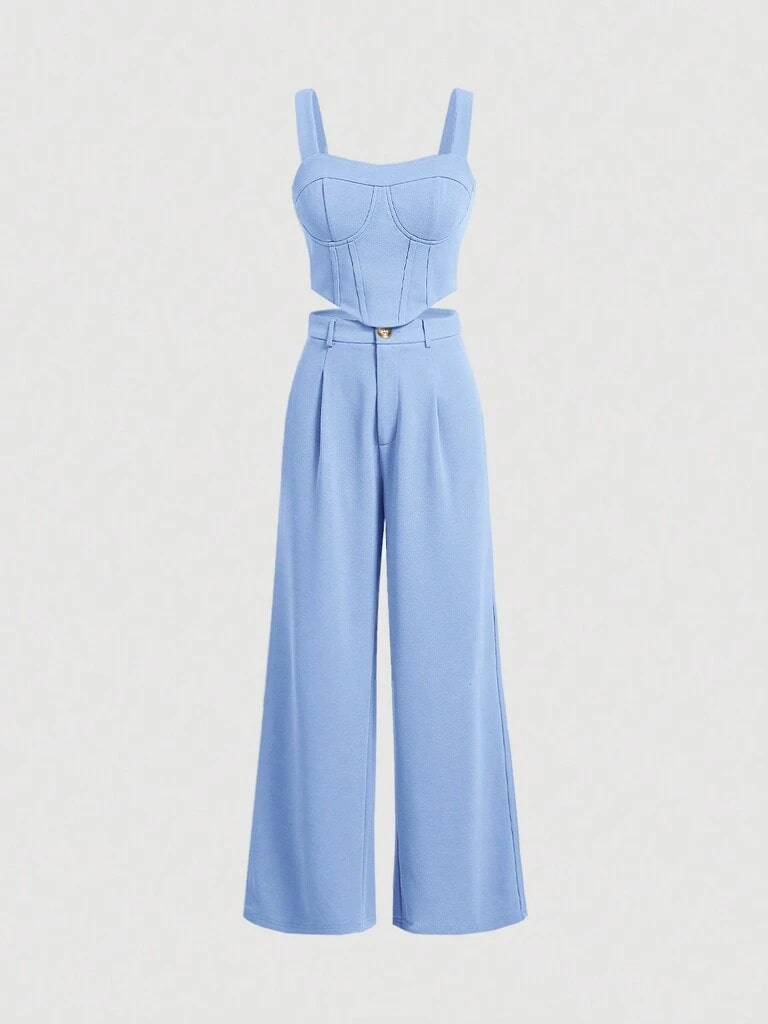 Conjunto Feminino Azul Bebê Krabi – Elegância com Toque Moderno