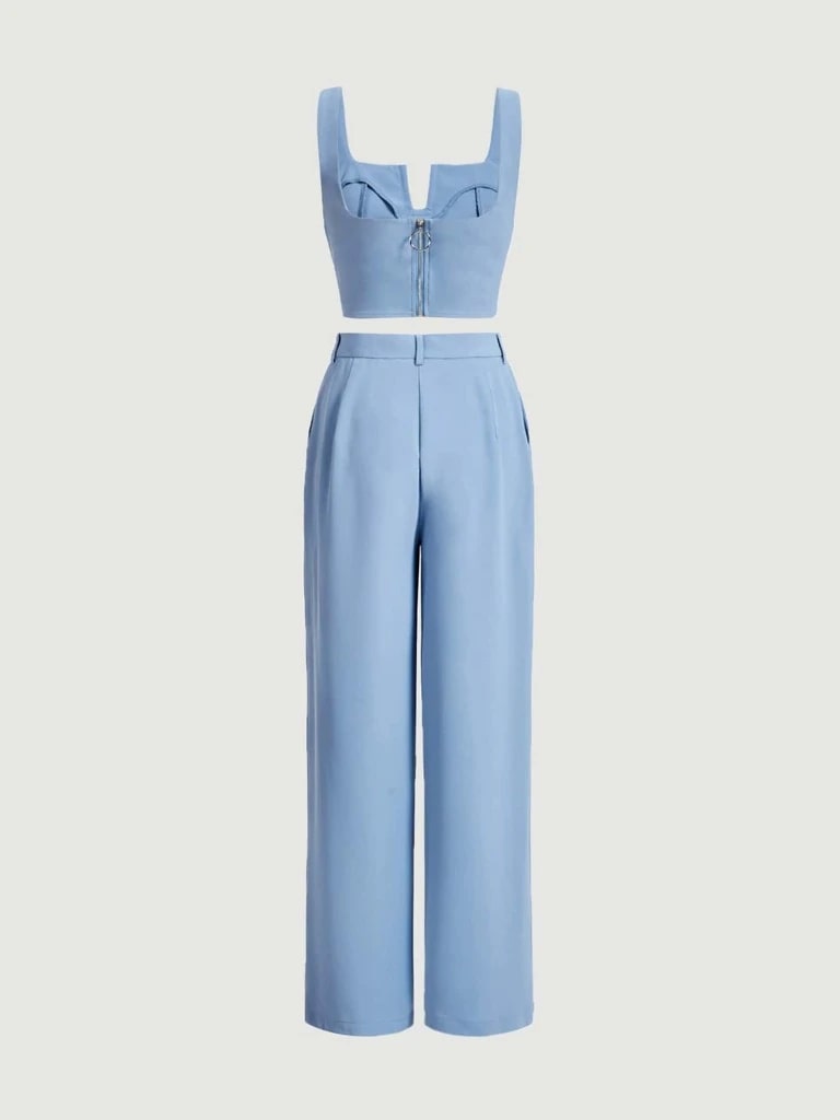 Conjunto Feminino Azul Bebê Sintra – Sofisticação e Versatilidade
