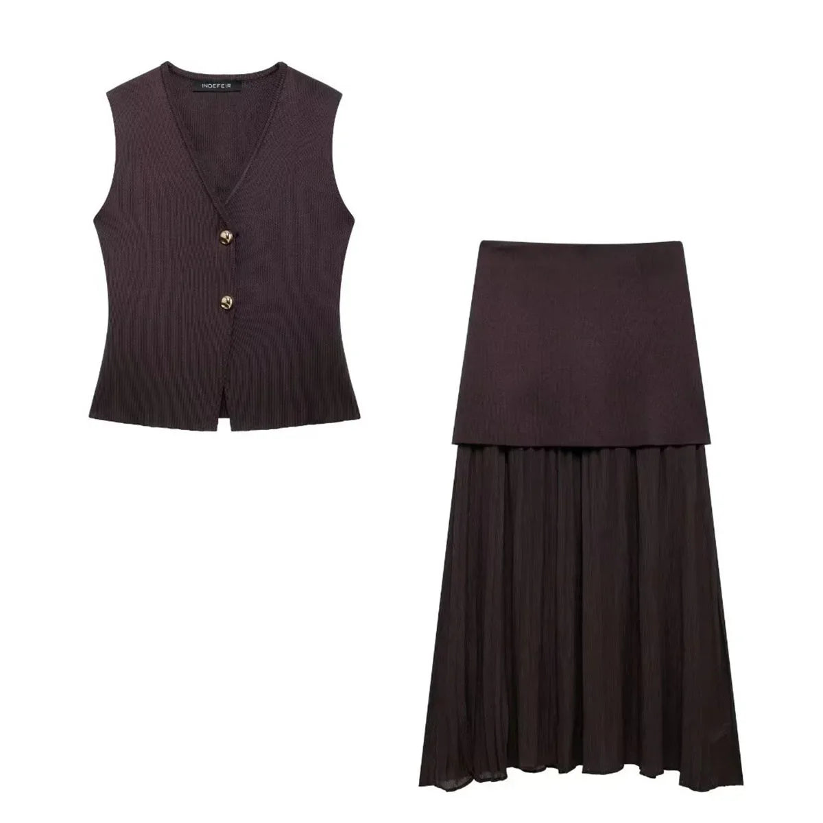 Conjunto Feminino Rute – Blusa Decote V & Saia Cintura Alta