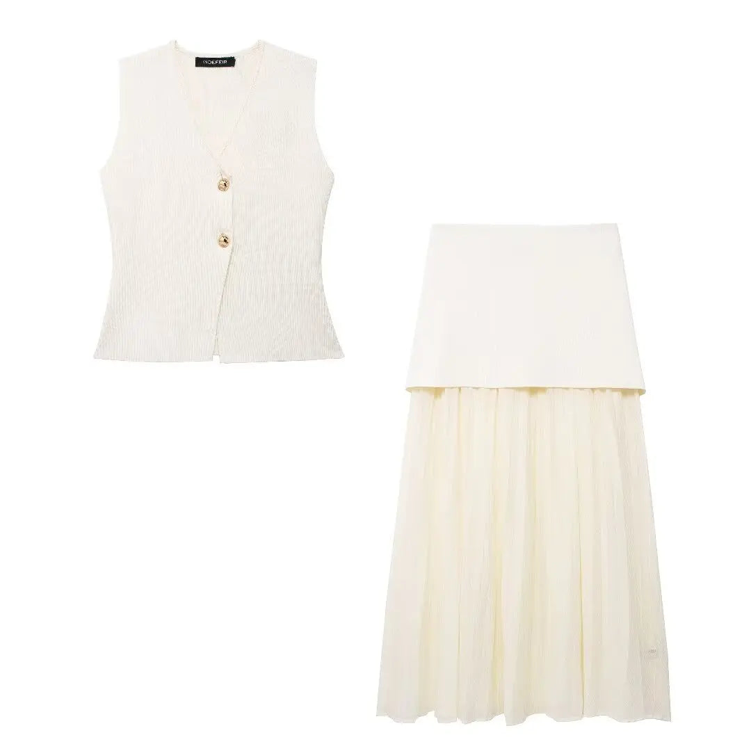 Conjunto Feminino Rute – Blusa Decote V & Saia Cintura Alta