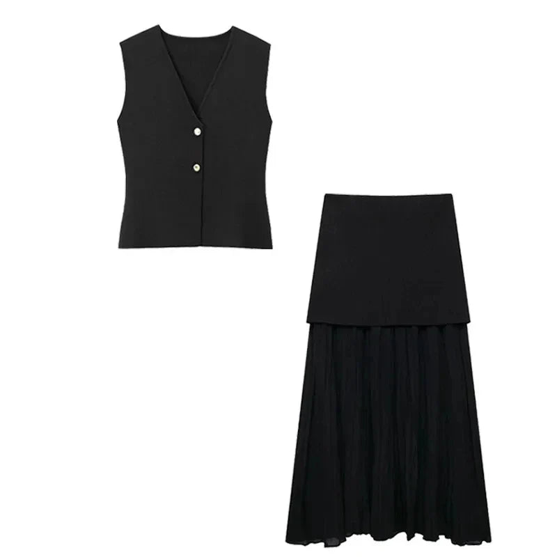 Conjunto Feminino Rute – Blusa Decote V & Saia Cintura Alta
