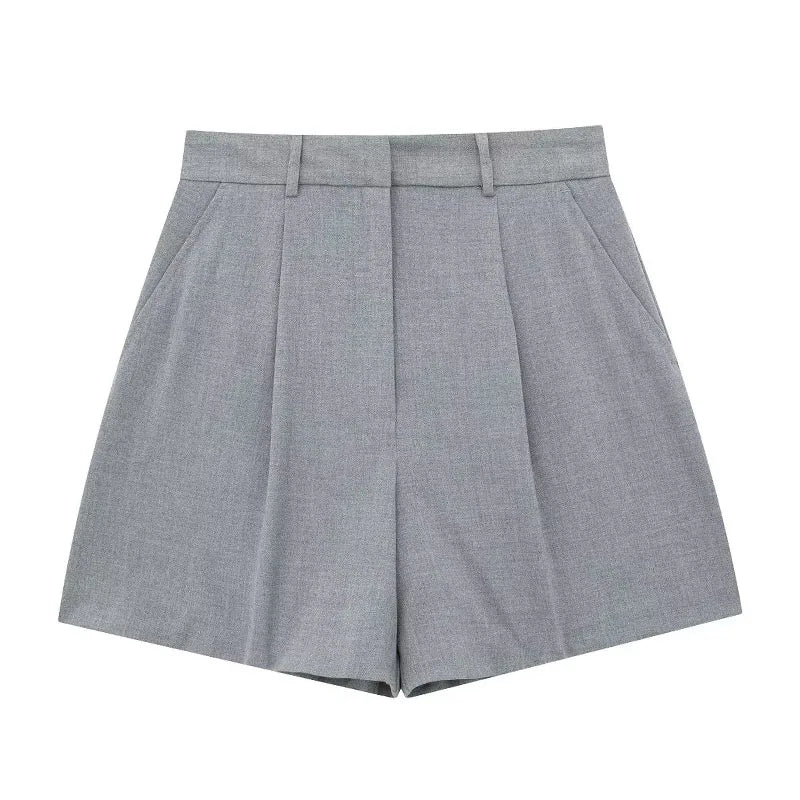 Conjunto Feminino Cinza – Decote V &amp; Cintura Alta
