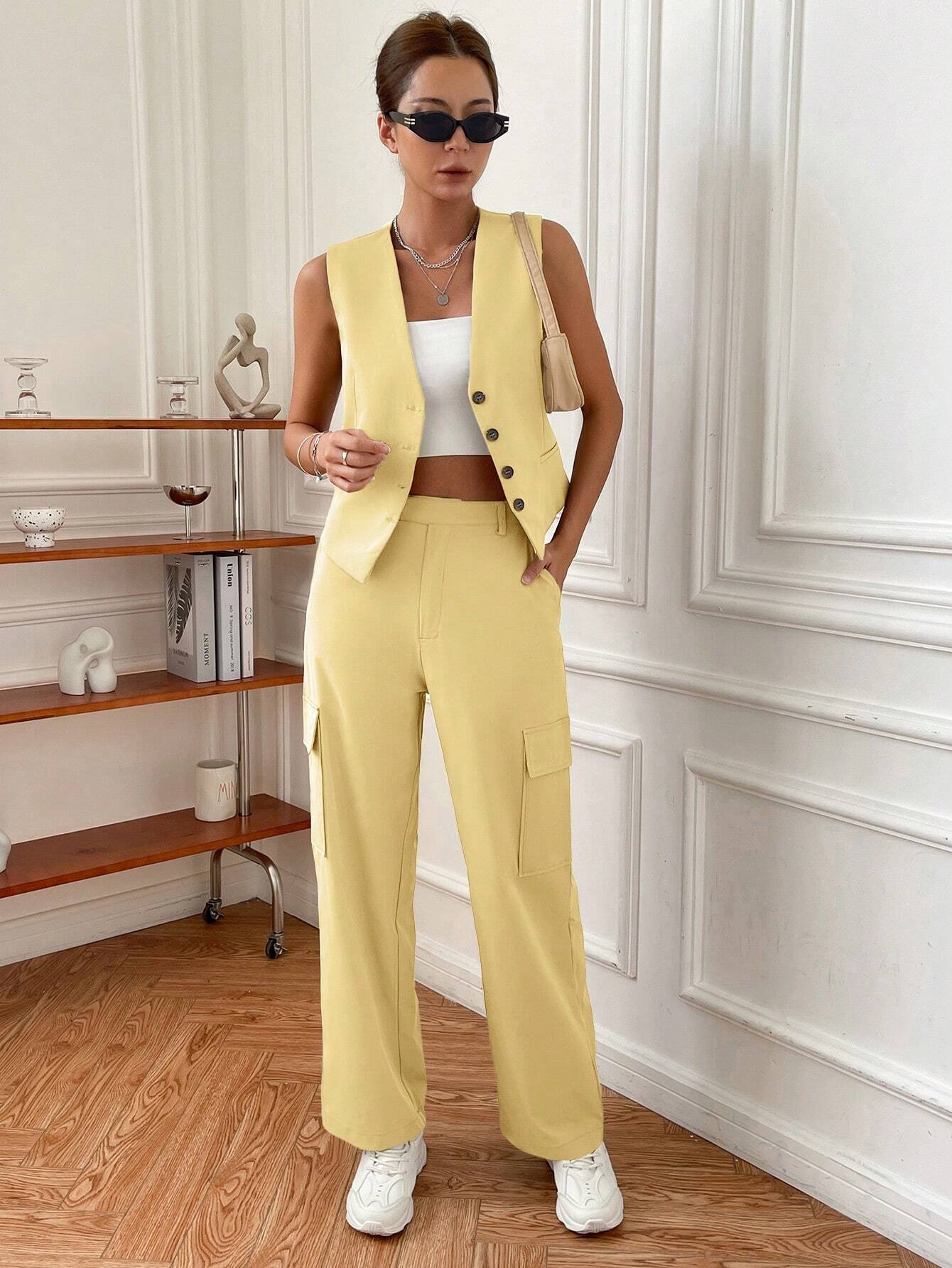 Conjunto Feminino Elegante Amarelo Lua – Sofisticação com energia
