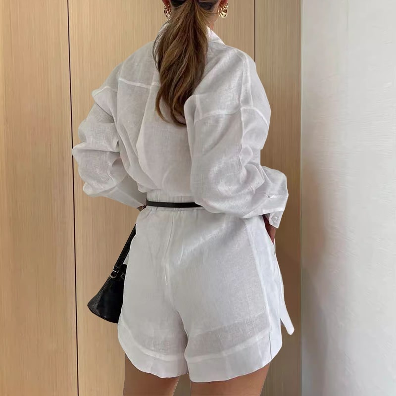 Conjunto Feminino Linho Azul – Shorts &amp; Blusa