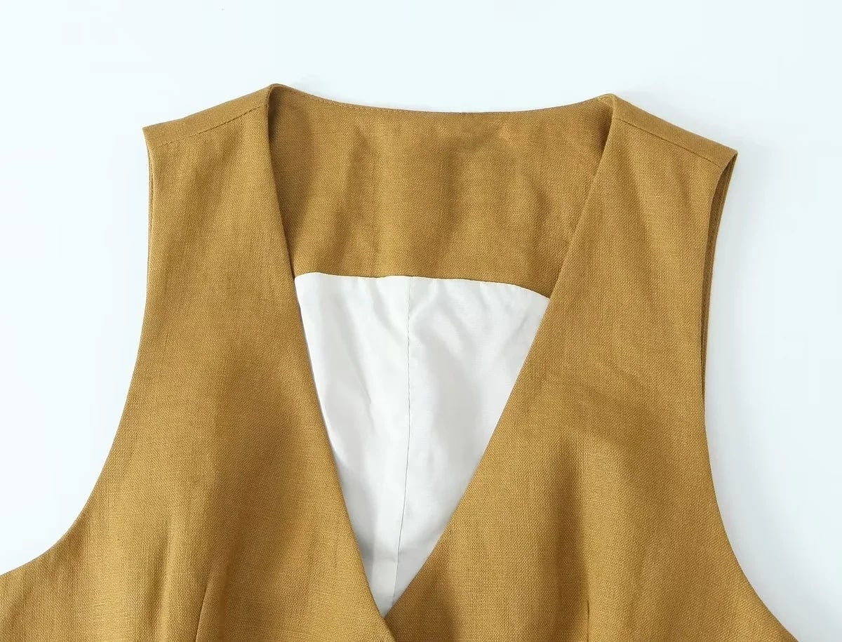 Conjunto Feminino Linho Bege – Calça &amp; Blusa