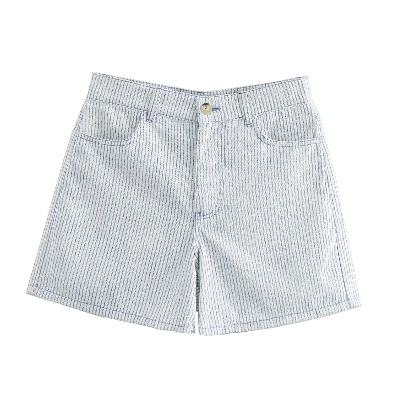 Conjunto Feminino Listrado Branco – Decote V &amp; Cintura Alta Hag