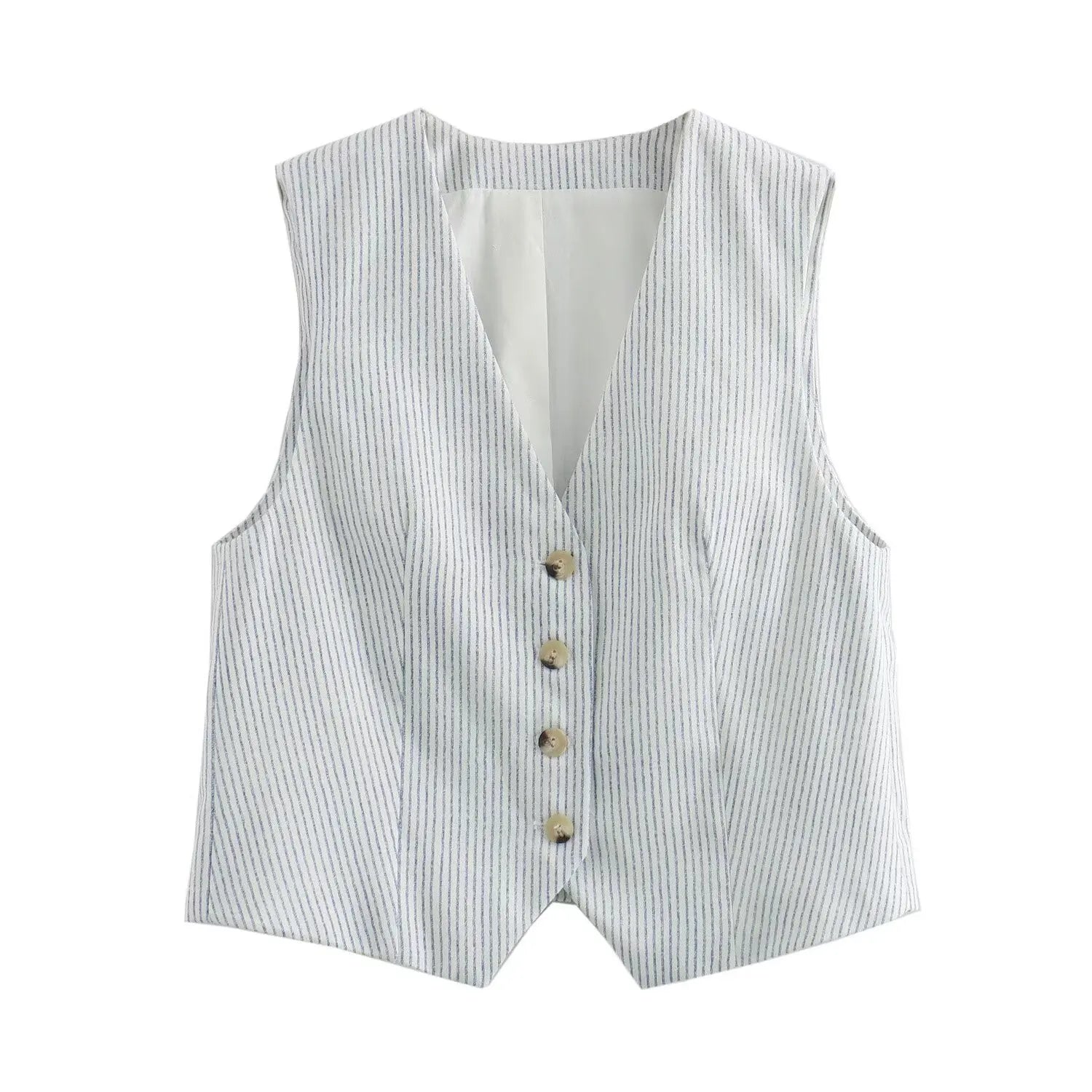 Conjunto Feminino Listrado Branco – Decote V &amp; Cintura Alta Hag