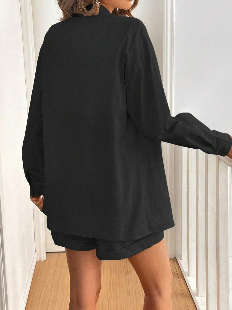 Conjunto Feminino Jasmine Preto – Short &amp; Blusa 100% Algodão