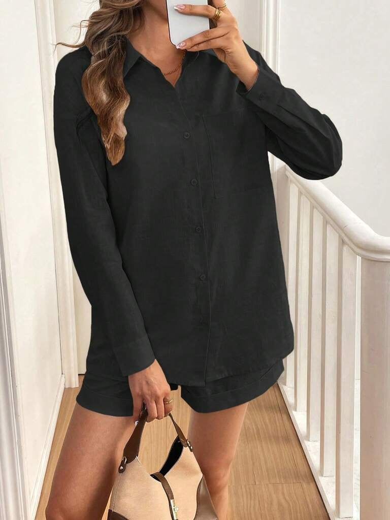 Conjunto Feminino Jasmine Preto – Short &amp; Blusa 100% Algodão