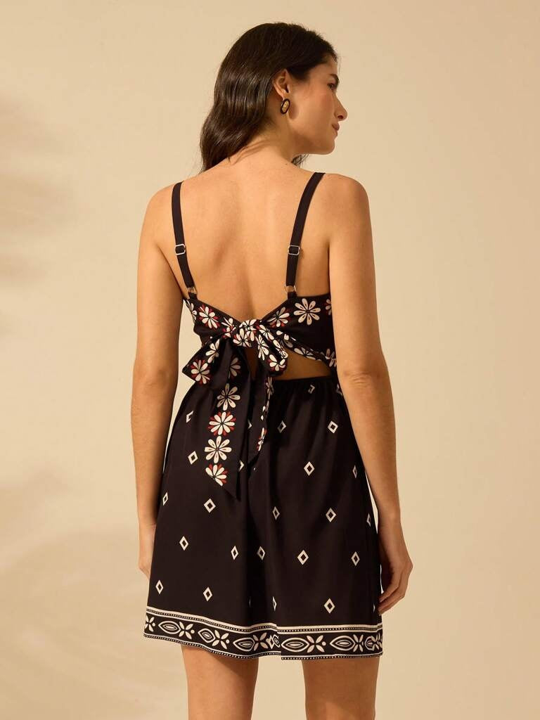Vestido Curto Boho Ischia – Estampa Tribal &amp; Floral