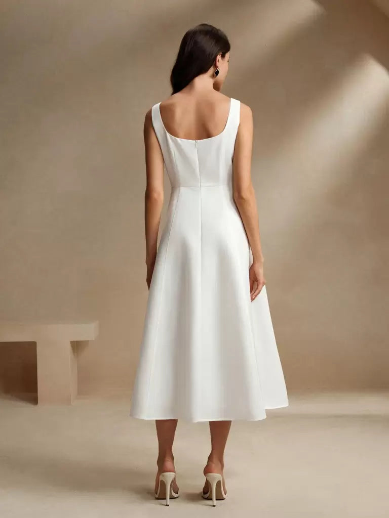 Vestido Midi Francês Decote Quadrado Bianca – Sofisticação Atemporal